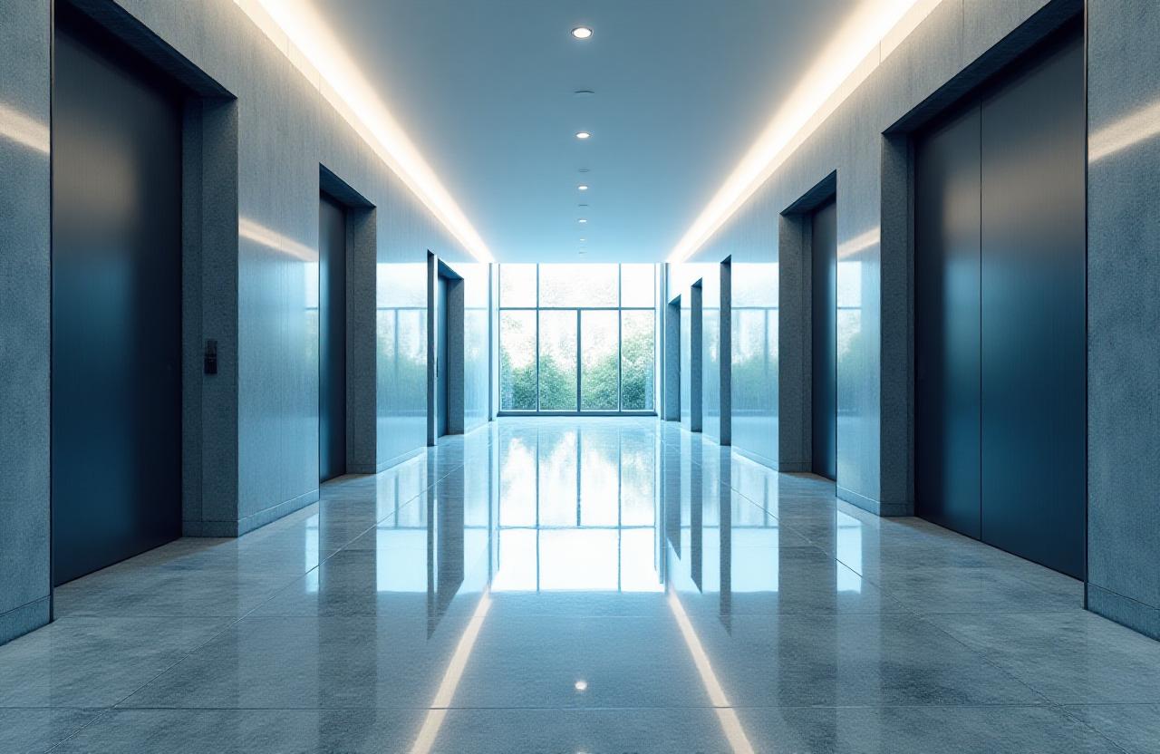 Spotless commercial facility hallway